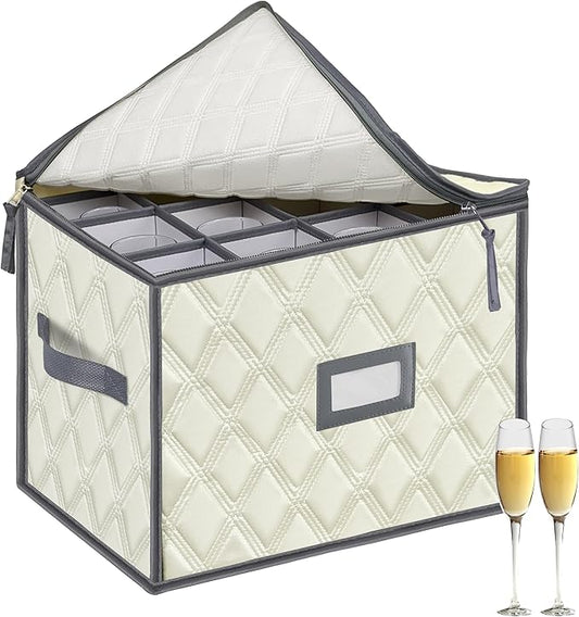 VERONLY Champagne Flute Storage Box,Quilted Stemware Storage Box Shell, Stackable Champagne Glass Container,Wine Glass, Crystal Glassware, Drinkware Case for Moving Transport