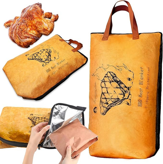 BBQ Blanket for Resting Meat, 5-Layer Insulated Meat Resting Bag for Moisture Retention and Perfect BBQ, Wide Mouth with Handle Design for Large Brisket/Pork Shoulders/Turkeys,Gifts for Men (Brown, 21 Inch)