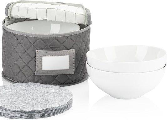 Stack Store Plus More China Storage Quilted Case for Dessert Plate, Bowls, Small Plate or Saucer - 8" W x 6" H - Gray - Includes 12 Felt Separators