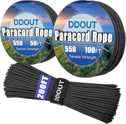 Paracord Nylon Rope with 7-Strand Core, 10 Colors and 50/100/200 ft, Type III Parachute Cord 4mm for Camping, Survival, Hiking, DIY, Crafting, Outdoor Utility Rope Black 50ft