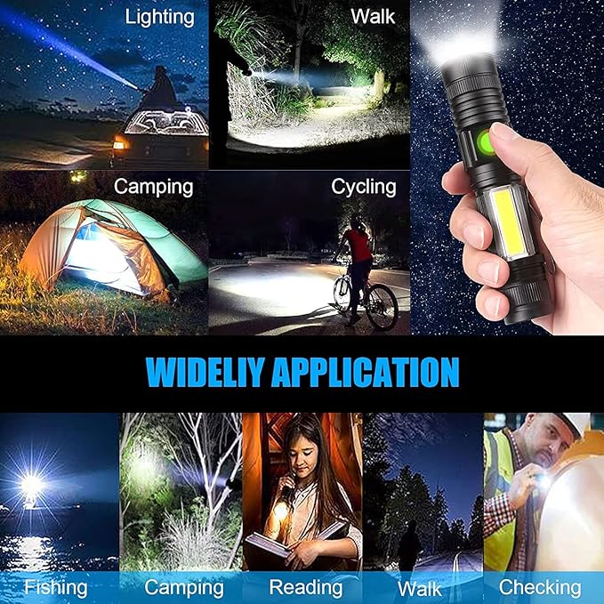 USB Rechargeable Flashlight, Magnetic LED Flashlight, Super Bright LED Tactical Flashlight with Cob Worklight,Waterproof,Zoomable Small LED Flashlight for Camping, Flashlight with Holsters