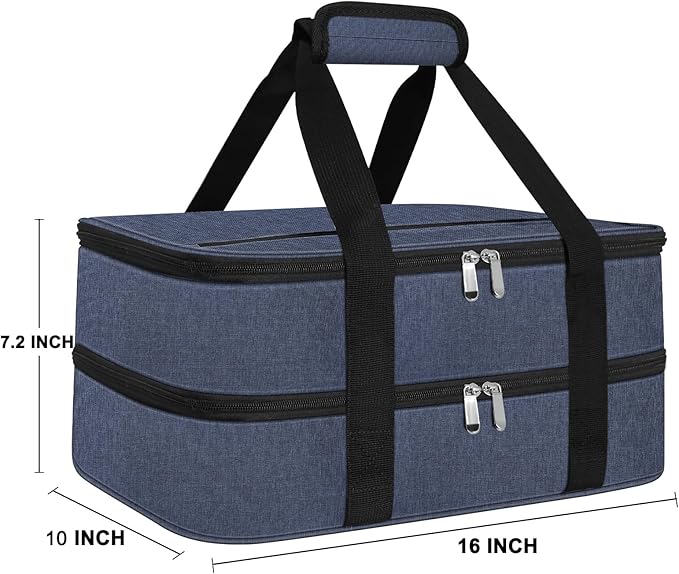 esouler Double Insulated Casserole Carrier Bag Hot & Cold Food Carrier Bag Lasagna Holder Lunch Bag for Picnics, Parties, Travel, Fits 9 x 13 Inches Casserole Dish-Blue