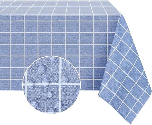 Romanstile Rectangle Plastic Tablecloth, 100% Waterproof Oil-Proof Checkered PVC Table Cloths, Heavy Duty Vinyl Table Covers for Dining, Camping, Picnic, Outdoor - 54 x 108 Inch, Blue