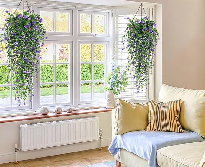 RECUTMS Vine Plant Fake Ferns Plants Large Faux Artificial Hanging Plants Wall Plants Artificial Hanging Plants Outdoors Fake Hanging Plant Greenery Vine for Outdoor Plants Decor 3 Pcs(Purple)