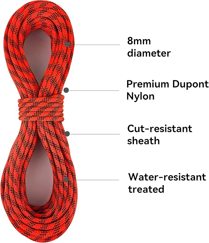 SEAMUS 8mm Prusik Accessory Cord 30M (100ft) UIAA Rock Climbing Rope 14Kn High Tensile Strength Rock Climbing Accessories Cord Double Braid Nylon Cord for Mountain Tree Climbing,Fire Rescue