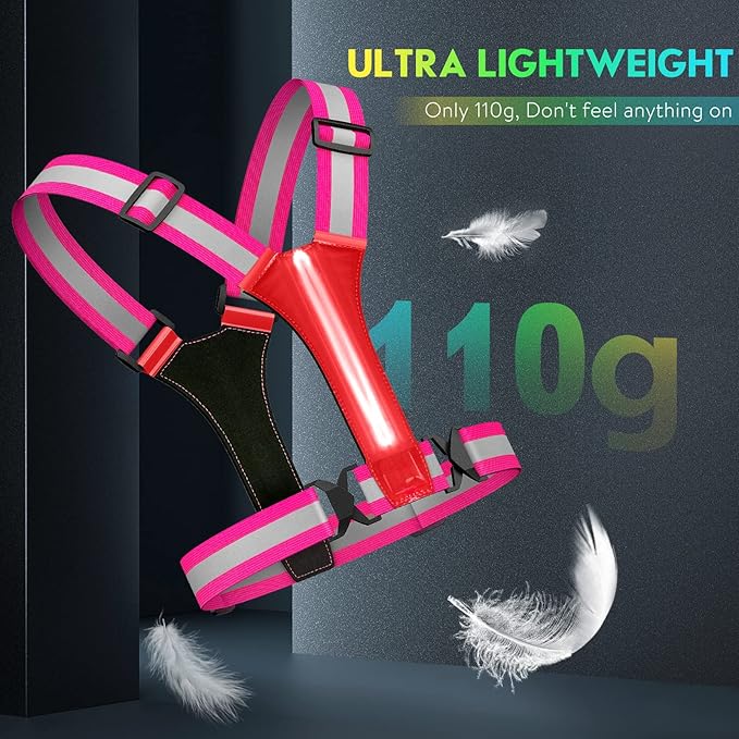 Simket Led Reflective Vest Running Gear, High Visibility Reflective Running Gear Rechargeable Adjustable Led Running Vest, Safety Night Running Gear for Men Women