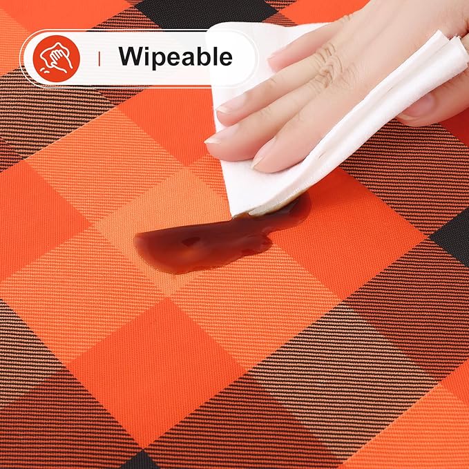 misaya Rectangle Waterproof Vinyl Table Cloth, Buffalo Flannel Backed Tablecloth, Wipeable Plastic Table Cover for Dinner, Kitchen, Picnic (60" x 102", Black and Orange and Yellow)