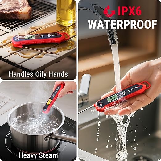 Instant Read Meat Thermometer Digital - TempPro ±0.9°F Pro-acurite Waterproof Food Thermometer for Cooking, Backlight Cooking Thermometer for Meat, BBQ, Grilling Air Fryer Griddle Kitchen Accessories