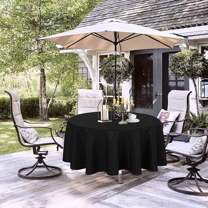 LUSHVIDA Round Outdoor Tablecloth with Umbrella Hole and Zipper, 70 Inch Black, Washable Waterproof Table Cloth Spill Proof Wrinkle Free Table Cover for Patio Spring Summer Picnic BBQS