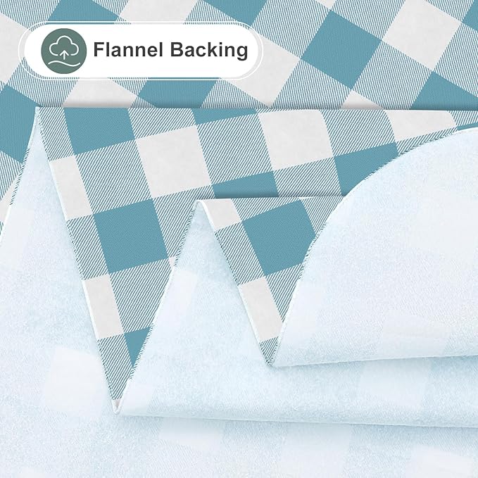 misaya Rectangle Waterproof Vinyl Table Cloth, Buffalo Flannel Backed Tablecloth, Wipeable Plastic Table Cover for Dinner, Kitchen, Outdoor (60" x 102", Aquamarine and White)