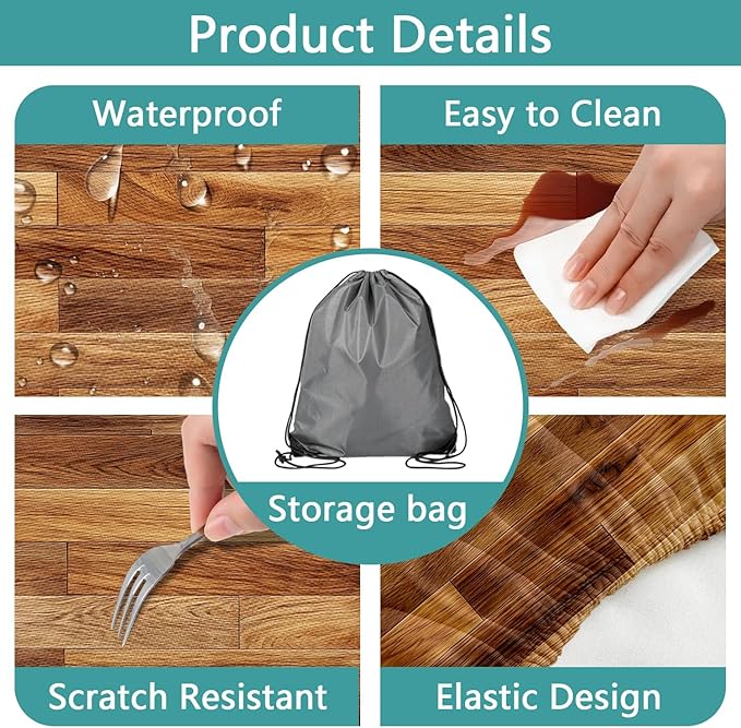 JAWO Picnic Table Covers with Bench Covers Wooden Pattern Camping Tablecloth 6FT for 6 Person Fitted Picnic Table Cover with Elastic Windproof Waterproof Fabric, Camping Accessories Patio & Outdoor