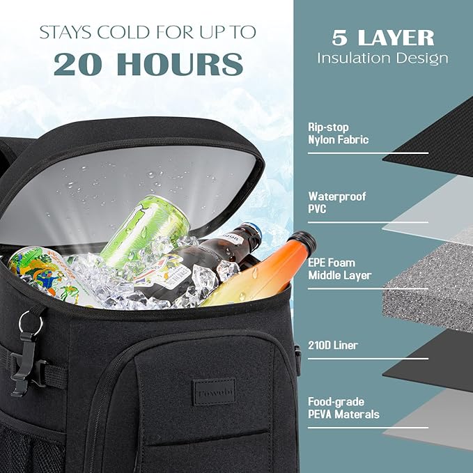 Tuwubi Cooler Backpack 35/42 Cans, Backpack Coolers Insulated Leak Proof for Men Women, Waterproof Soft Sided Lunch Camping Beach Travel Ice Chest Backpack Cooler Bag