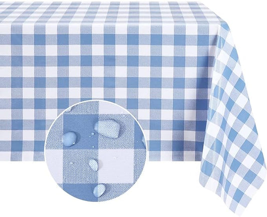 Romanstile Square Vinyl PVC Tablecloth, 100% Waterproof Buffalo Plaid Plastic Table Cloth, Oil Proof Heavy Duty Wipeable Table Covers for Dining/Camping/Picnic/Outdoor - 54 x 54, Light Blue
