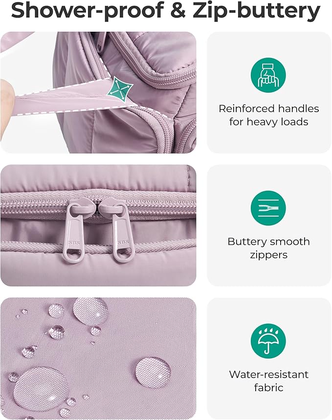 BAGSMART Travel Toiletry Bag for Women with Puffy Water-Resistant Fabric, Large Roomy Makeup Organizer for Travel-Sized Toiletries & Accessories, Black