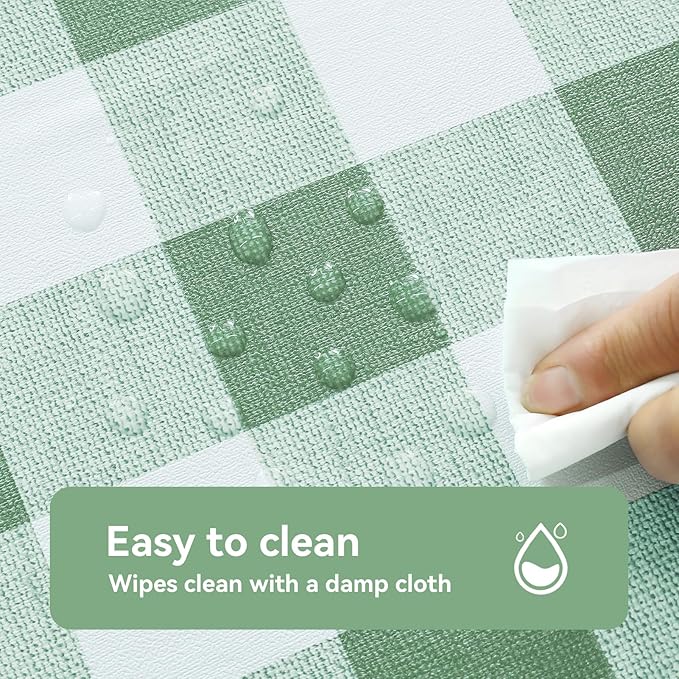 Romanstile Rectangle Plastic Tablecloth, 100% Waterproof Oil-Proof Checkered PVC Table Cloth, Heavy Duty Vinyl Table Cover for Dining, Camping, Picnic, Outdoor - 54 x 78 Inch, Sage Green