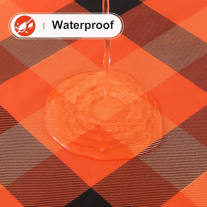 misaya Rectangle Waterproof Vinyl Table Cloth, Buffalo Flannel Backed Tablecloth, Wipeable Plastic Table Cover for Dinner, Kitchen, Picnic (60" x 102", Black and Orange and Yellow)