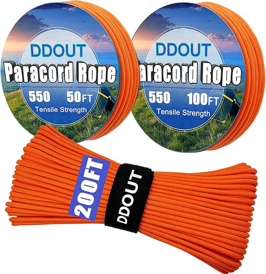 Paracord Nylon Rope Orange 100ft with 7-Strand Core, 10 Colors and 50/100/200 ft, Type III Parachute Cord 4mm for Camping, Survival, Hiking, DIY, Crafting, Outdoor Utility Rope