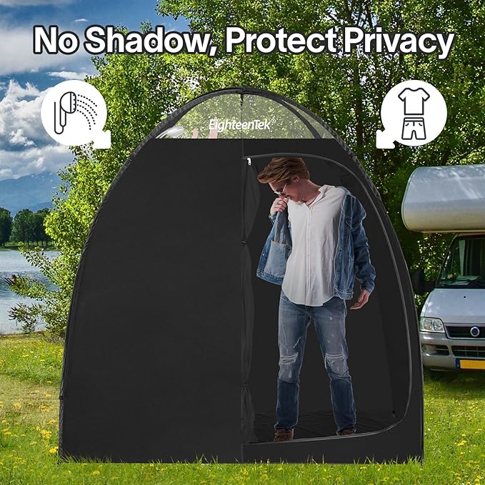 EighteenTek Shower Tent Camping, 2-Room Portable Changing Room, Outdoor Shower Enclosure, Pop Up Privacy Tent Shelter with Floor & Doors, Waterproof & Lightweight, Camping Toilet Bathroom