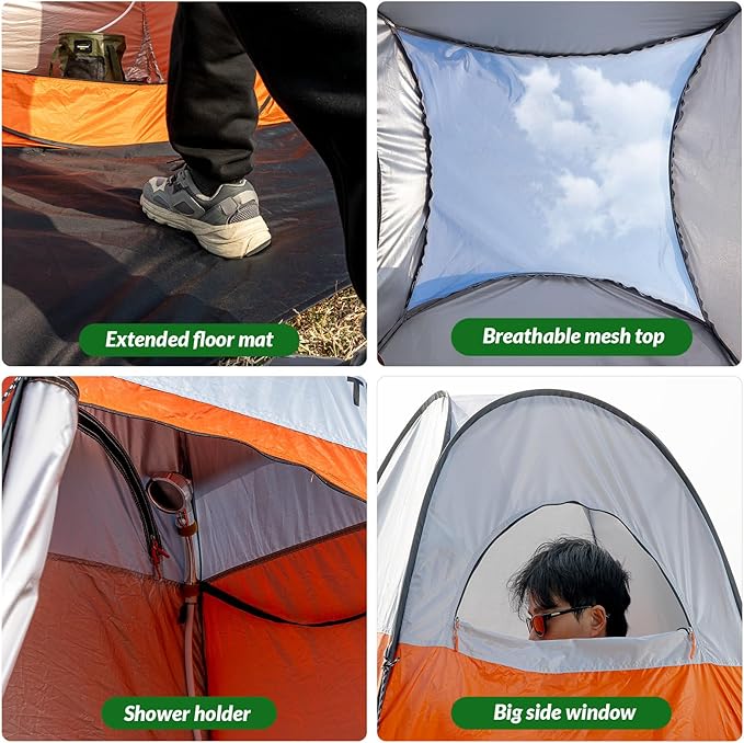 Upgrade Pop Up Privacy Shower Tent 55" x 55" x 83", Portable Camping Shower Tent, Camping Toilet Changing Room with Rain Shelter & Extended Floor Mat, Dressing Room for Camping and Beach