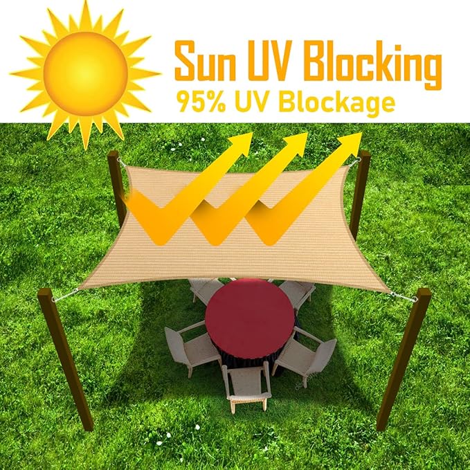 10' x 10' Beige Outdoor Sun Shade Sail Canopy ??UV Resistant Permeable Awning Fabric for Patio, Garden, Backyard, Pergola, Carport, Lawn Shelter Cover