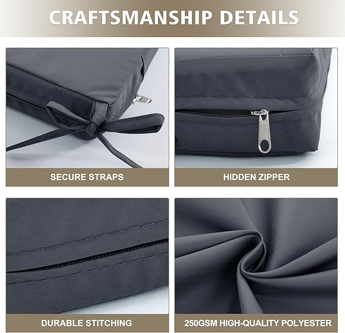 Outdoor Cushions for Patio Furniture, Waterproof Outdoor Chair Cushion w/Fade-Resistant, Removable & Machine-Washable Cover, 22x22 Inch, Deep Seat Sofa/Couch Pad Replacement – Set of 4, Dark Grey