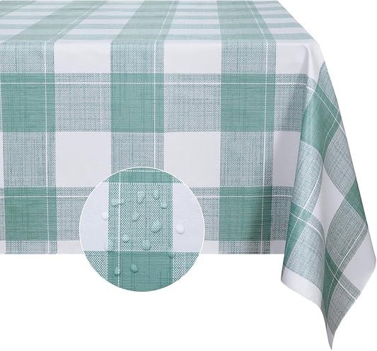 Romanstile Rectangle Plastic Tablecloth, 100% Waterproof Oil-Proof Checkered PVC Table Cloth, Heavy Duty Vinyl Table Cover for Dining, Camping, Picnic, Outdoor - 54 x 78 Inch, Sage Green Checkered