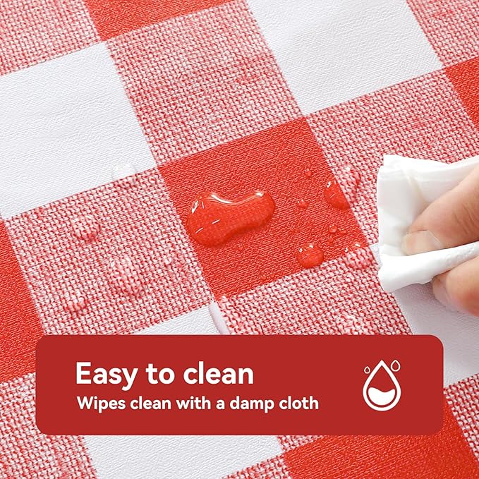 Romanstile Rectangle Plastic Tablecloth, 100% Waterproof Oil-Proof Checkered PVC Table Cloth, Heavy Duty Vinyl Table Cover for Dining, Camping, Picnic, Outdoor - 54 x 78 Inch, Red and White