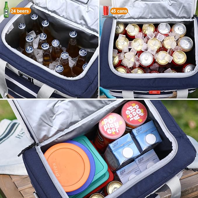 MIER 30L Extra Large Soft Cooler Bag with Bottle Opener for Camping Beach BBQ Grocery Golf Leakproof Picnic Lunch Bag, Collapsible, Top Flip Lid, 45Can (Dark Blue)