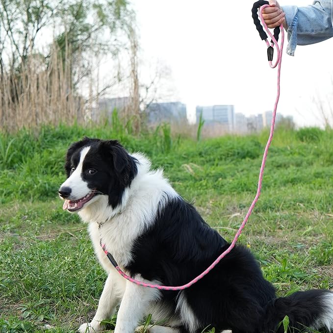 NTR 15FT Training Leash for Dogs, Pink Dog Rope Leash with Swivel Lockable Hook and Comfortable Padded Handle, Dog Lead line for Walking, Hunting, Camping, Backyard for Small Medium and Large Dogs