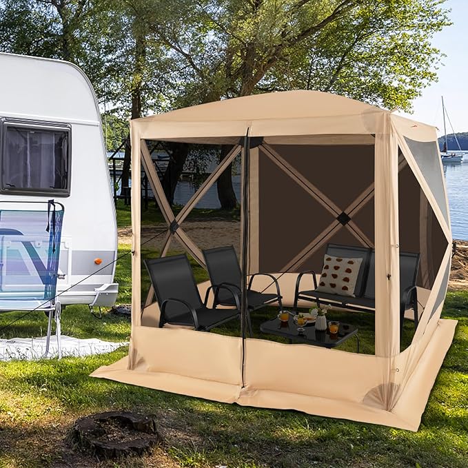 Tangkula 6.7x6.7 Ft Pop Up Gazebo with Netting, Portable Screen Tent with 4 Sided Mesh Walls, 2 Sunshade Cloths, UV 50+ Instant Canopy Shelter with Carry Bag for Camping, Lawn, Backyard