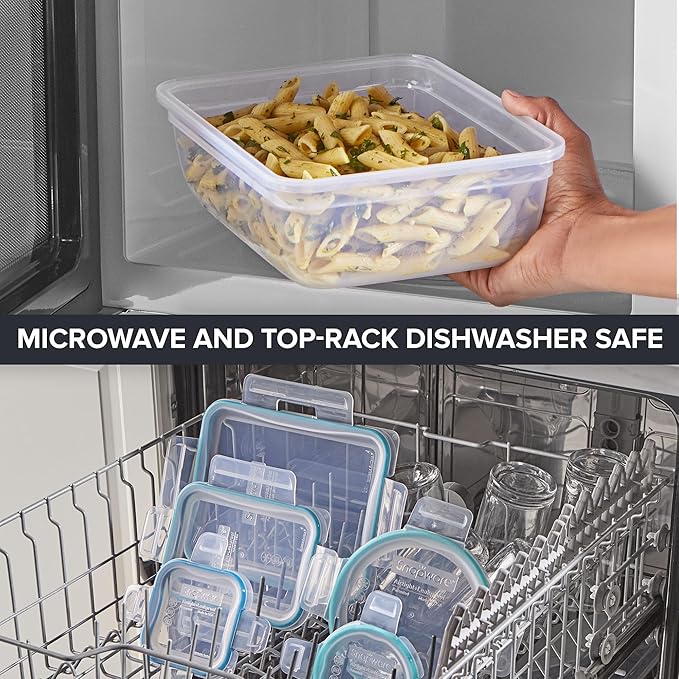Snapware Total Solution (21-Pack) Large Plastic Food Storage Containers Set, Meal Prep Containers with BPA-Free Lids & 4 Locking Tabs, Microwave, Dishwasher, and Freezer Safe