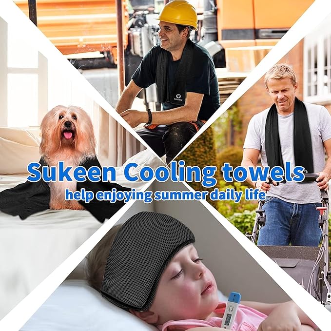 Sukeen 4Pack Cooling Towel (40"x12") for Neck and Face, Soft & Breathable Chilly Sports Towel, Quick-Drying Sweat Absorbing Cooling Neck Wraps with Cooling Tech. for Yoga, Sport, Running, Workout