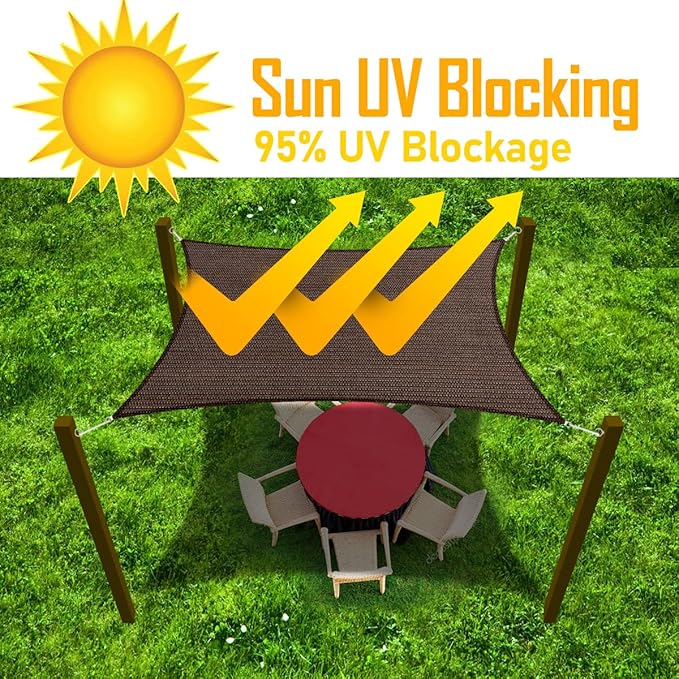 10' x 10' Brown Outdoor Sun Shade Sail Canopy ??UV Resistant Permeable Awning Fabric for Patio, Garden, Backyard, Pergola, Carport, Lawn Shelter Cover