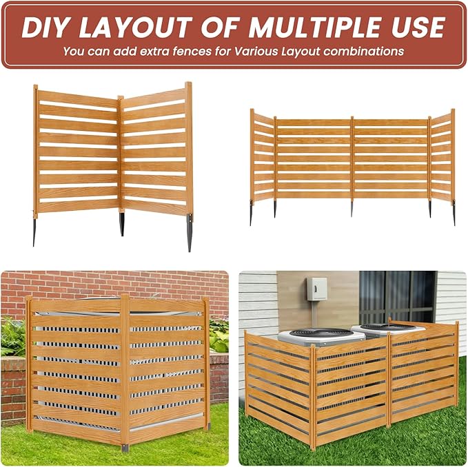 LILYPELLE 48in W x 48in H Air Conditioner Fence, 2 Panels Outdoor Wooden Fence Privacy Screen with Metal Stakes, Trash Can Pool Equipment Enclosure Outside Panels Decorative Fences