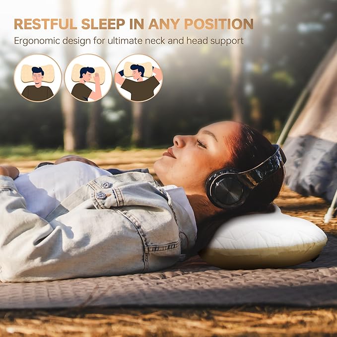 Inflatable Camping Travel Pillow, Lightweight Backpacking & Hiking Pillow with Removable Cover, Washable for Neck Lumbar Support
