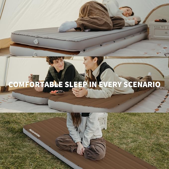 Naturehike Camping Sleeping Pad, Ultralight Inflatable Sleeping Mat with Pillow Built-in Foot Pump, 2.6 Inch Lightweight Air Mattress for Backpacking, Hiking, Traveling