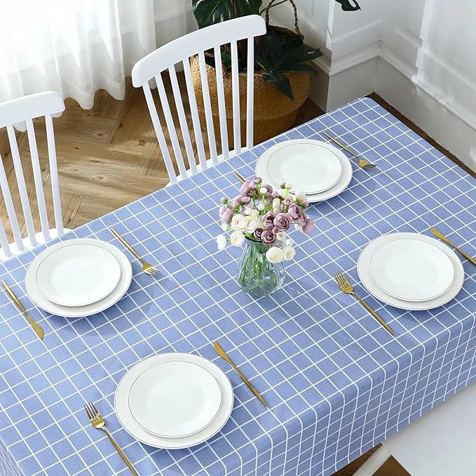 Romanstile Rectangle Plastic Tablecloth, 100% Waterproof Oil-Proof Checkered PVC Table Cloths, Heavy Duty Vinyl Table Covers for Dining, Camping, Picnic, Outdoor - 54 x 120 Inch, Blue