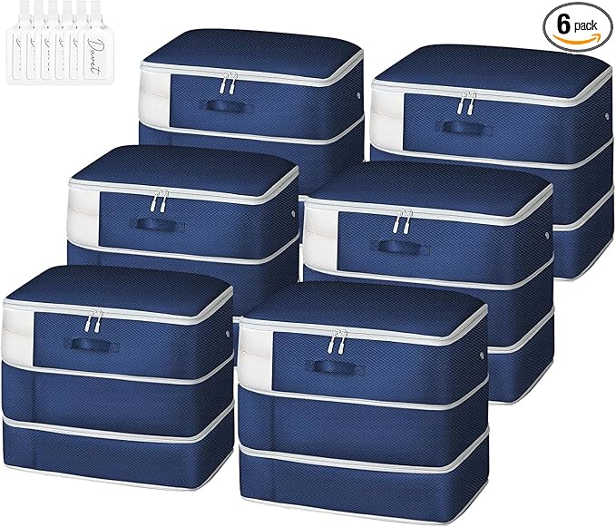 DIMJ Comforter Storage Bag - 110L Ultra Space Saving Self Compression Organize 6 Pack for Duvet, Pillow, Bedding, Blanket Storage Organizer Nylon Compression Bags