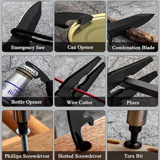 RoverTac 15-in-1 Multitool Knife – Gifts for Men, Dad, Husband – Folding Knife with Screwdrivers, Pliers, Saw – Camping Gear for Hiking, Survival, DIY, Great for Valentine, Birthdays, Father’s Day