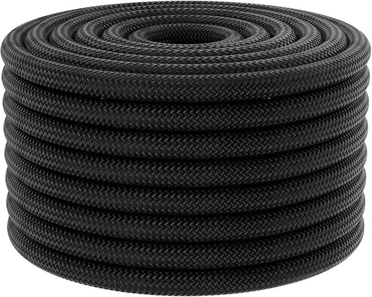 X XBEN Braided Polyester Arborist Rope 3/8 inch X 220ft, 48 Strands, 3430 LBS Breaking Strength Outdoor Ropes, Arborist Rigging Rope for Rock Hiking Camping Swing Tree Rescue,Black