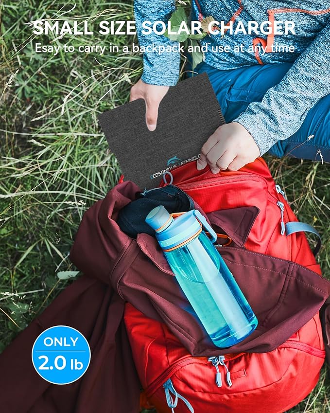 Ecosonique 30W Portable Solar Charger Foldable Solar Panels with USB C USB A Fast Charging Waterproof for Camping Backpacking Compatible with Cell Phone, iPhone, iPad, Samsung Galaxy, LG, Power Banks