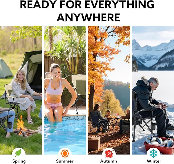XL Heavy Duty Camping Chair 396lb Capacity (525lb Max) – Waterproof 1680D Oxford Fabric, 2" Padded Seat & Back, Cup Holder, Cooler Pocket, Portable for Camping, Beach & Tailgating (Taupe/Olive)