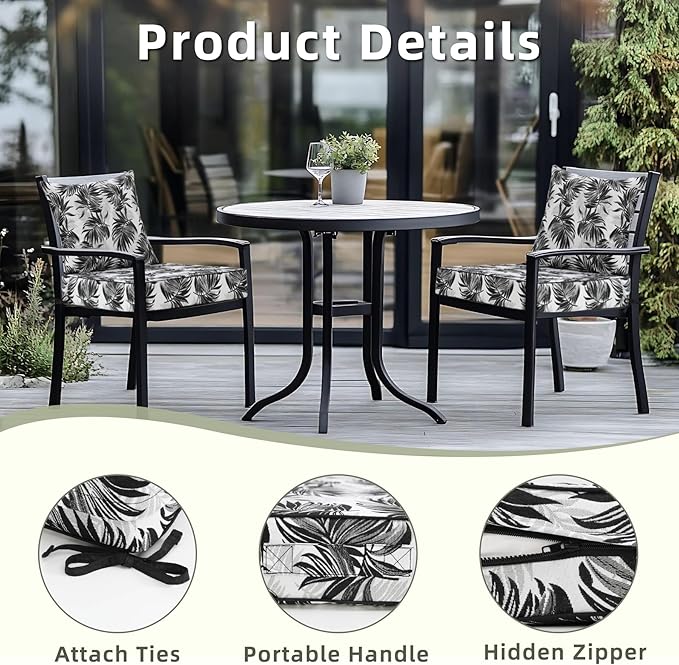 Favoyard Outdoor Seat Cushion 24 x 24 x 4 in Waterproof Pattern Fade Resistant Cover Removable Patio Furniture Cushions Deep Seat & Back Cushion Set with Adjustable Straps for Patio Chair Sofa Couch