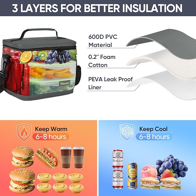 BALEINE Insulated Lunch Bag for Men Women, 22 Can Leakproof Cooler Bag with Adjustable Shoulder Strap for Work Picnic, Lunch Box for Women Men (Large, Blue)