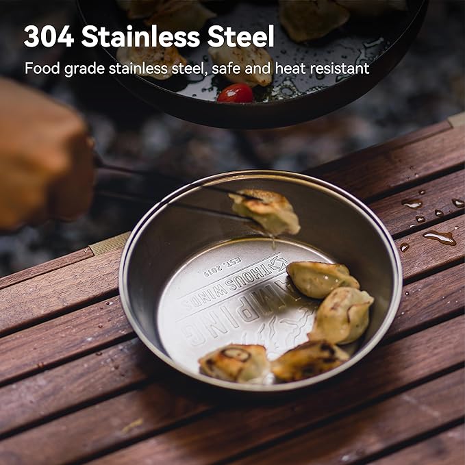 Camping Plates 2pcs Set, Stainless Steel Deep Round Plates, Insulated Dinnerware Cookware, Olive Green