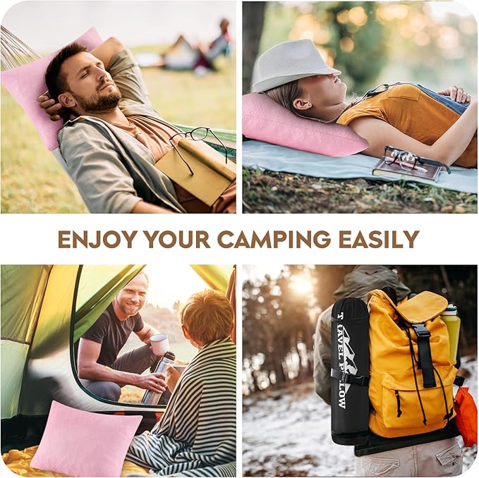 Small Shredded Memory Foam Pillow, Camping Pillow Travel Pillow - Compressible Medium Firm, Breathable Cover, Ideal Backpacking Hiking, Airplane and Car (Apricot Pink, M)