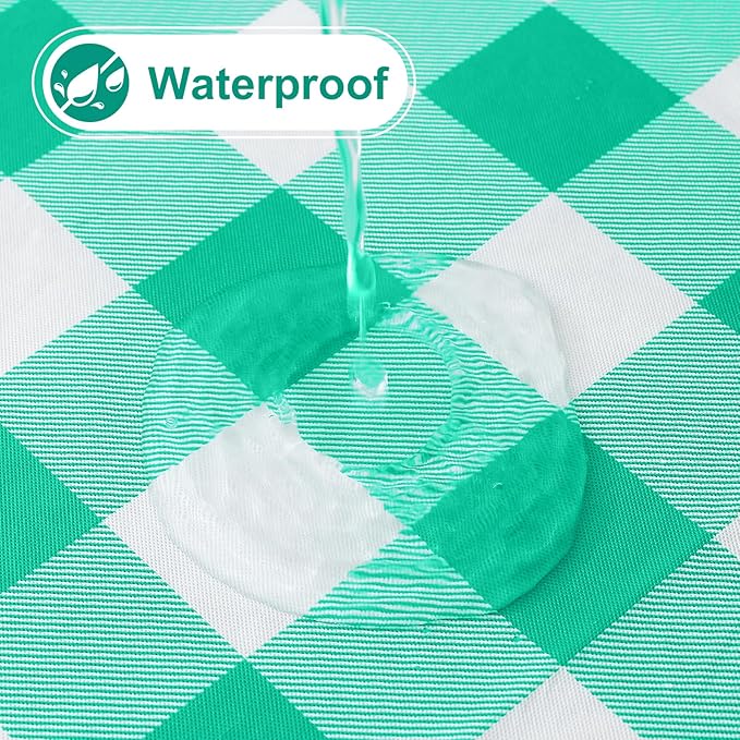 misaya Square Waterproof Vinyl Table Cloth, Buffalo Flannel Backed Tablecloth, Wipeable Plastic Table Cover for Dinner, Kitchen, Outdoor (60" x 60", Green and White)