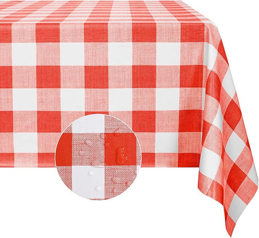 Romanstile Rectangle Plastic Tablecloth, 100% Waterproof Oil-Proof Checkered PVC Table Cloth, Heavy Duty Vinyl Table Cover for Dining, Camping, Picnic, Outdoor - 54 x 78 Inch, Red and White