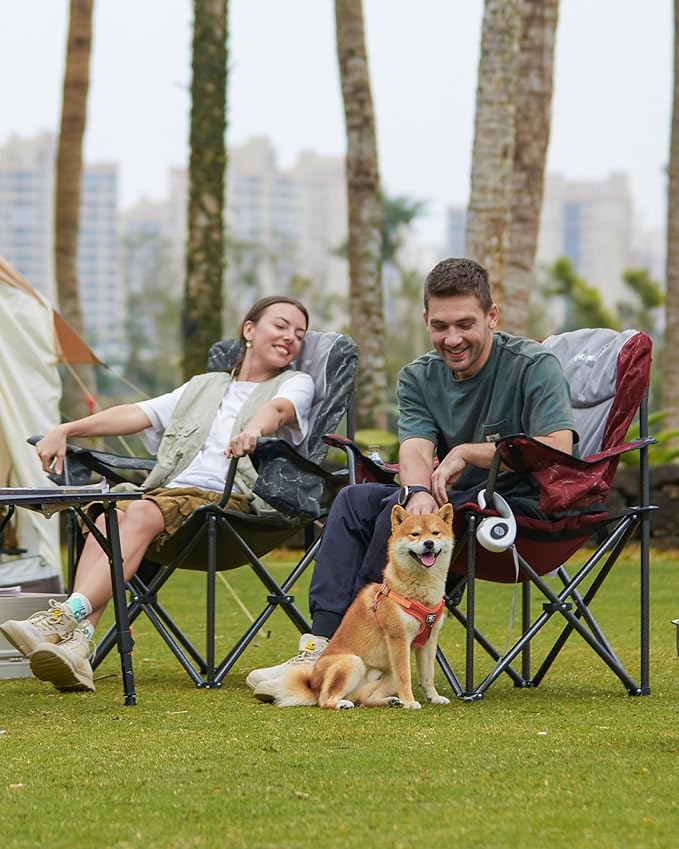 KingCamp Oversized Camping Folding Chair, Heavy Duty 450 LBS with Lumbar Support, Padded seat with Cup Holder&Cooler Bag, Ideal for Camp, Fishing, Sports Event, Backyard, Patio, Lawn
