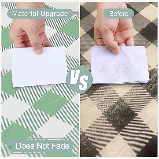 misaya Rectangle Waterproof Vinyl Table Cloth, Buffalo Flannel Backed Tablecloth, Wipeable Plastic Table Cover for Dinner, Kitchen, Outdoor (52" x 70", Sage Green and White)